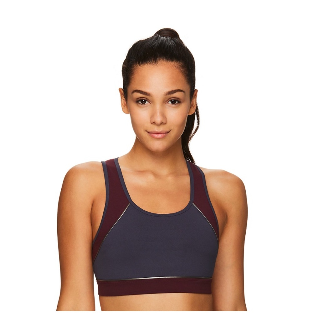 GAIAM | Mantra Metallic Piping Yoga Sport Bra Graphite/Deep Purple XS NWT!